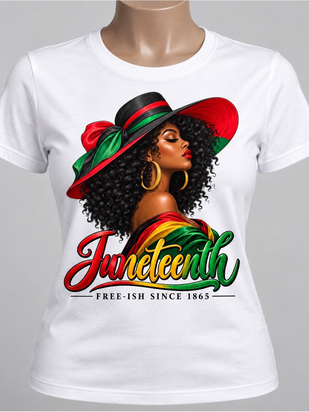 Gildan White Juneteenth Graphic Tee with Red, Green & Yellow Accents